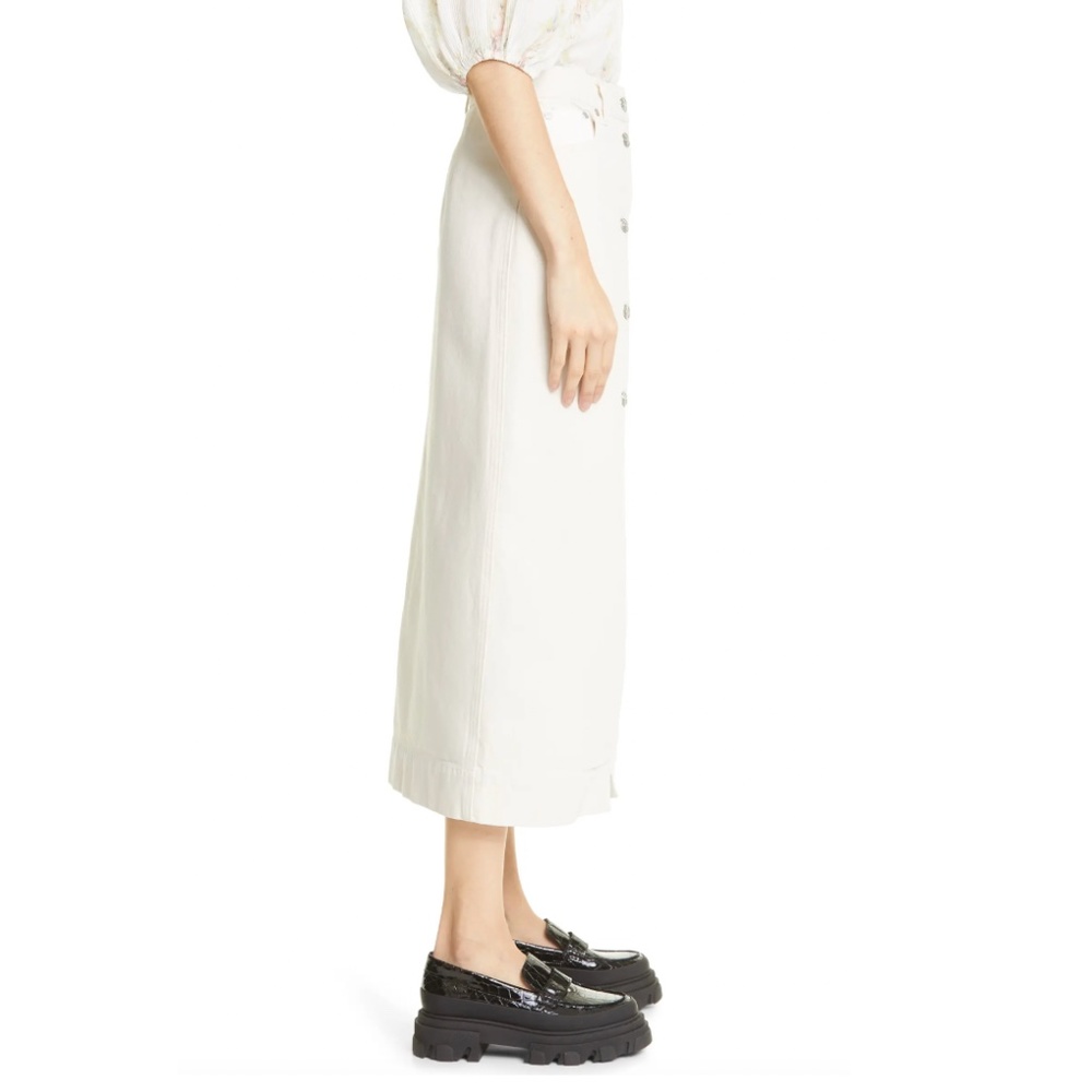 GANNI Scalloped Two-Tone Cream Denim Midi Skirt (34/US 4) - Picture 3 of 16